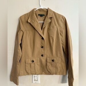 Lauren ralph laurenJacket Brown Button Front Flap Pockets Size S  cotton EUC